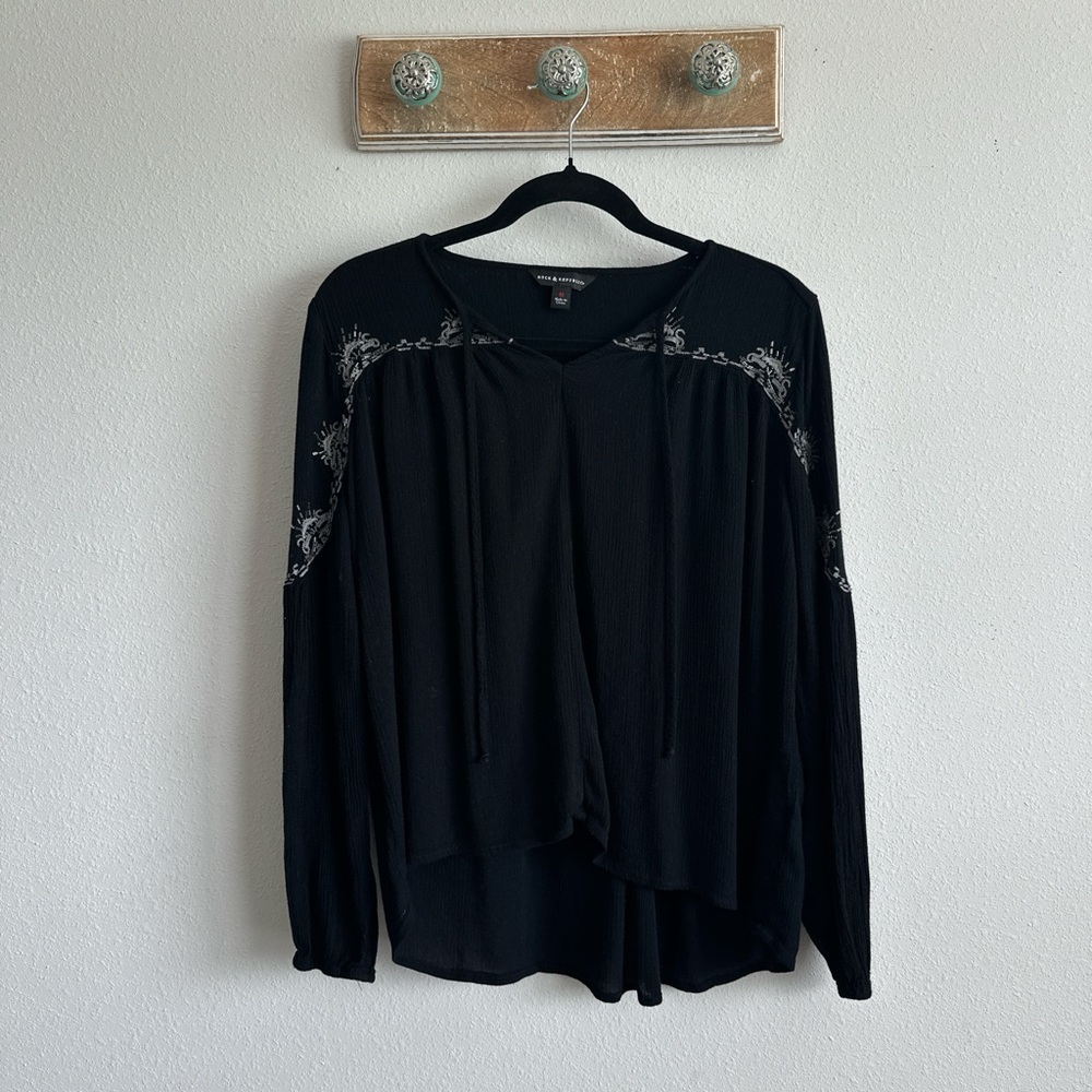 Rock & Republic Black Blouse with Embroidery